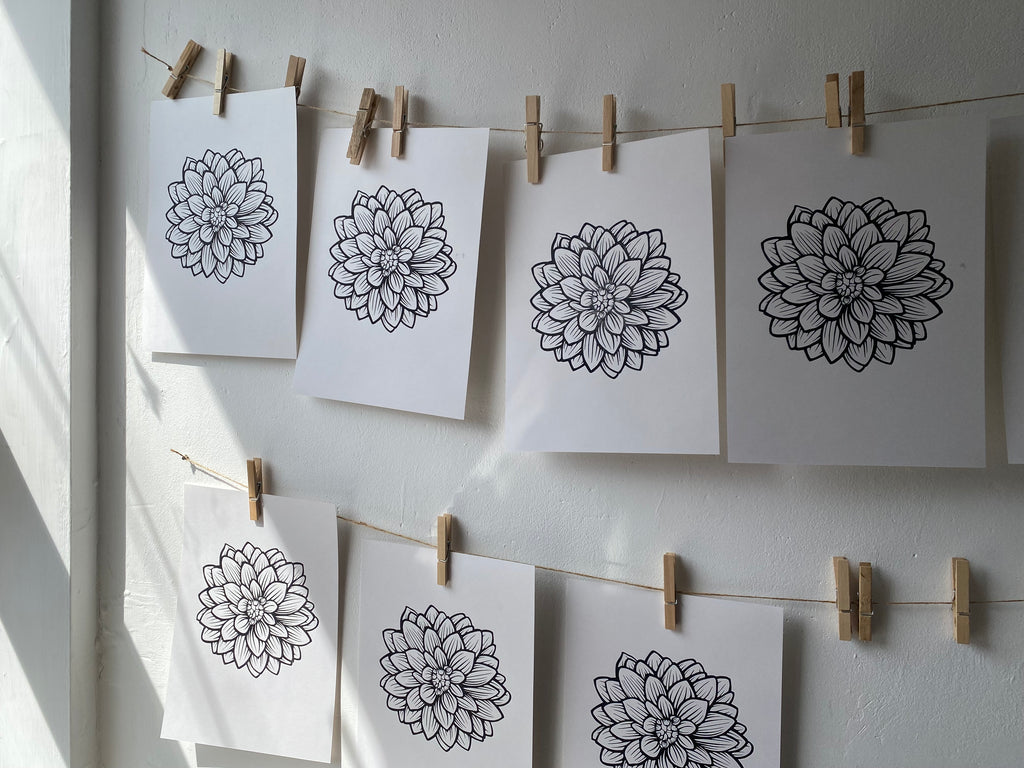 Limited Edition Dahlia A4 Lino Print