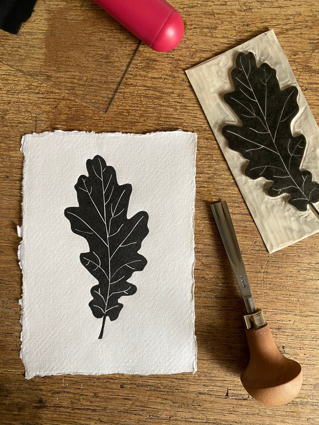 Set of 3 Autumn Leaf A6 Lino Prints