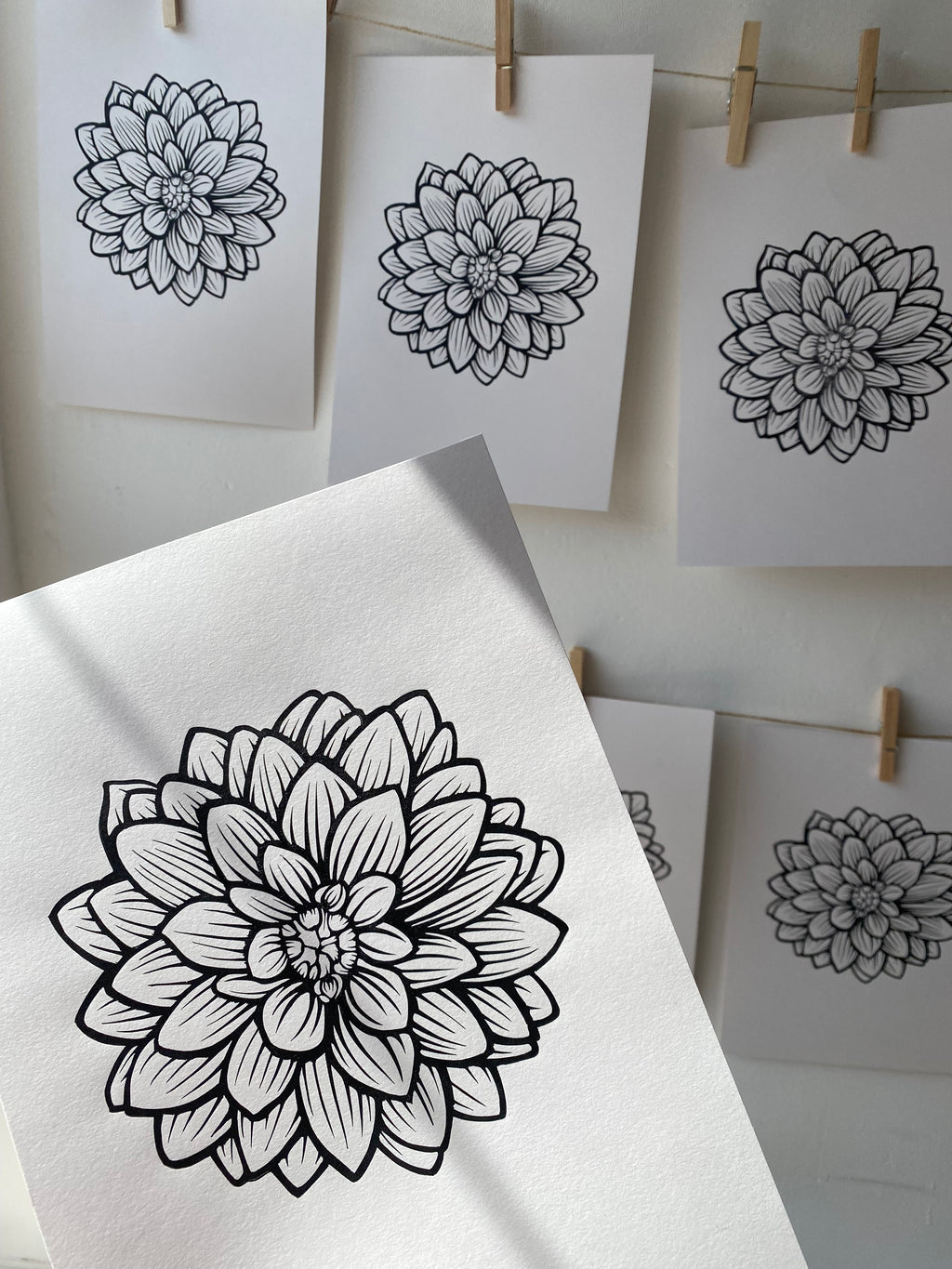 Limited Edition Dahlia A4 Lino Print