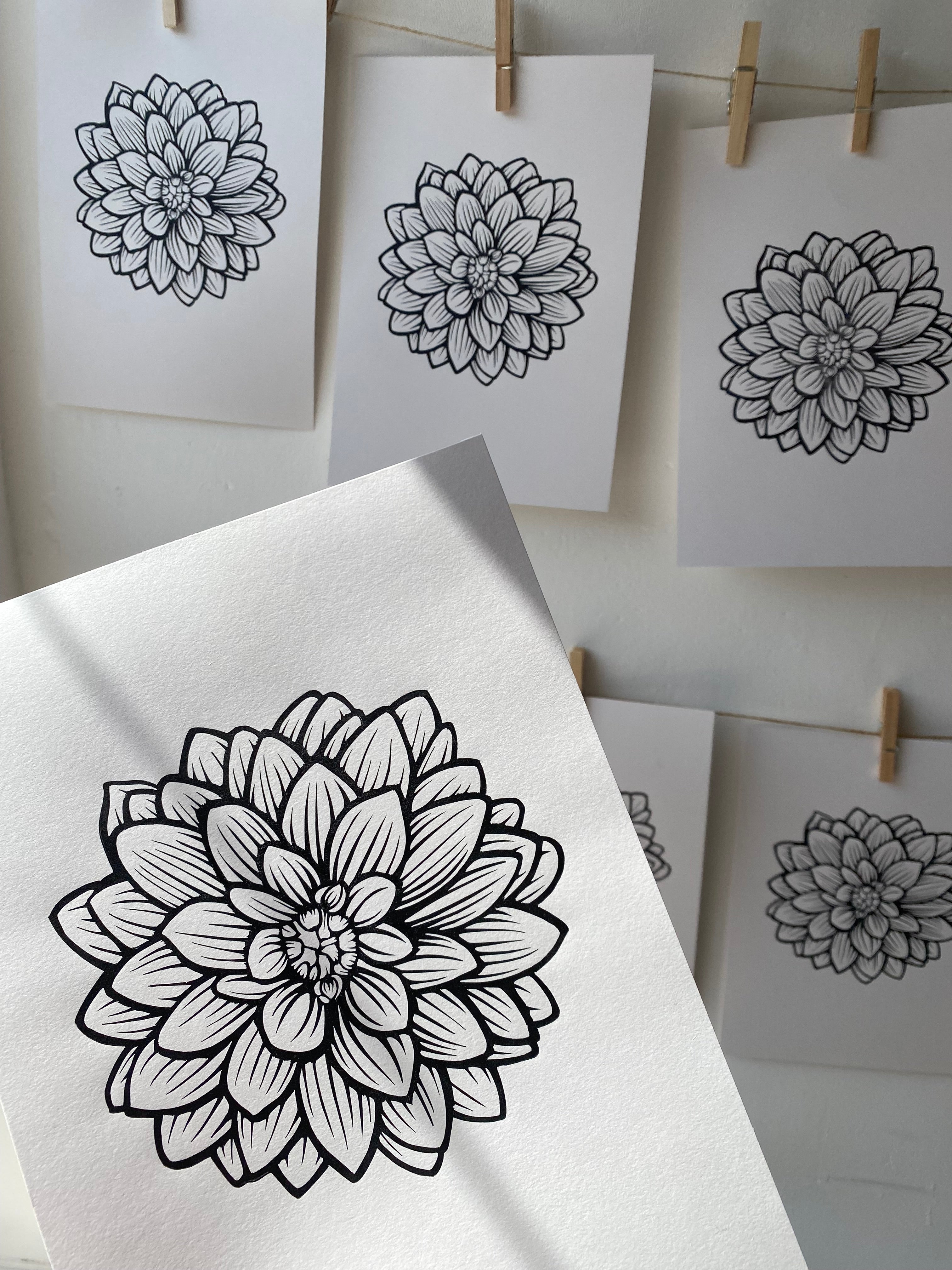 Limited Edition Dahlia A4 Lino Print