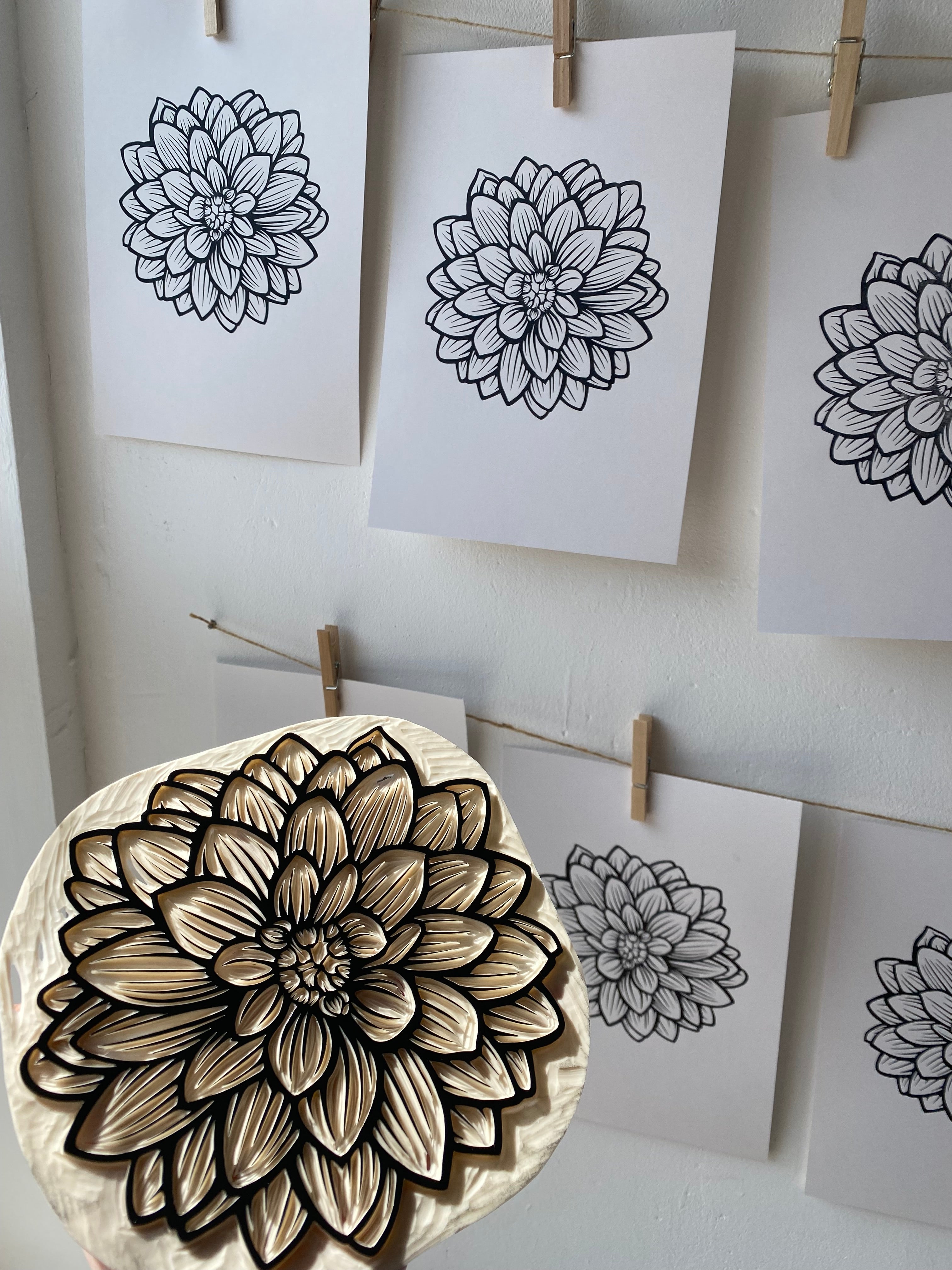 Limited Edition Dahlia A4 Lino Print