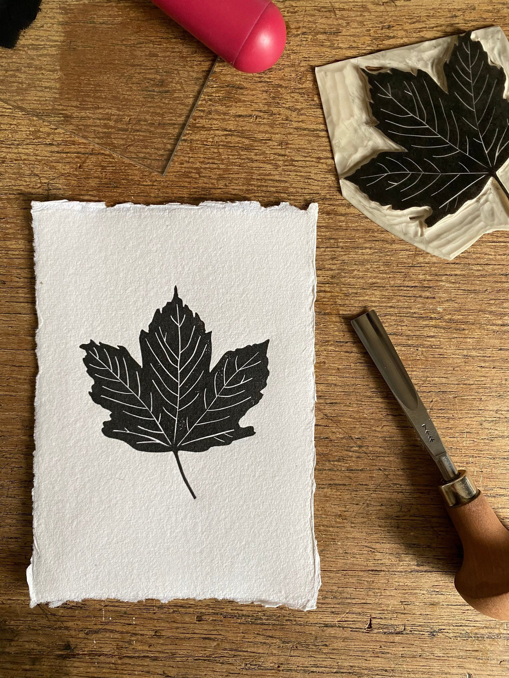 Set of 3 Autumn Leaf A6 Lino Prints
