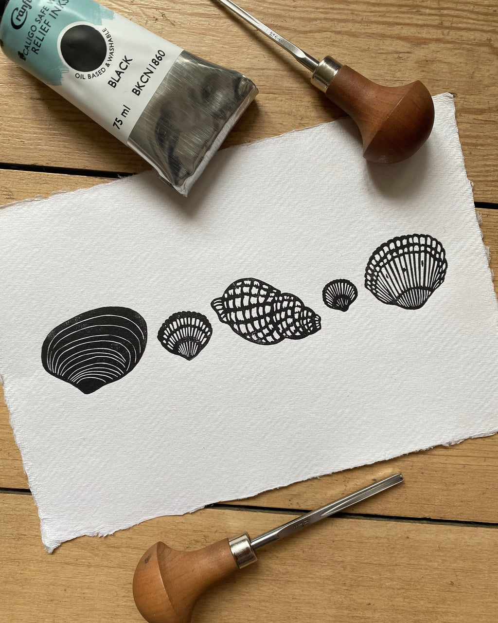 Limited Edition Shell Collection A5 Lino Print