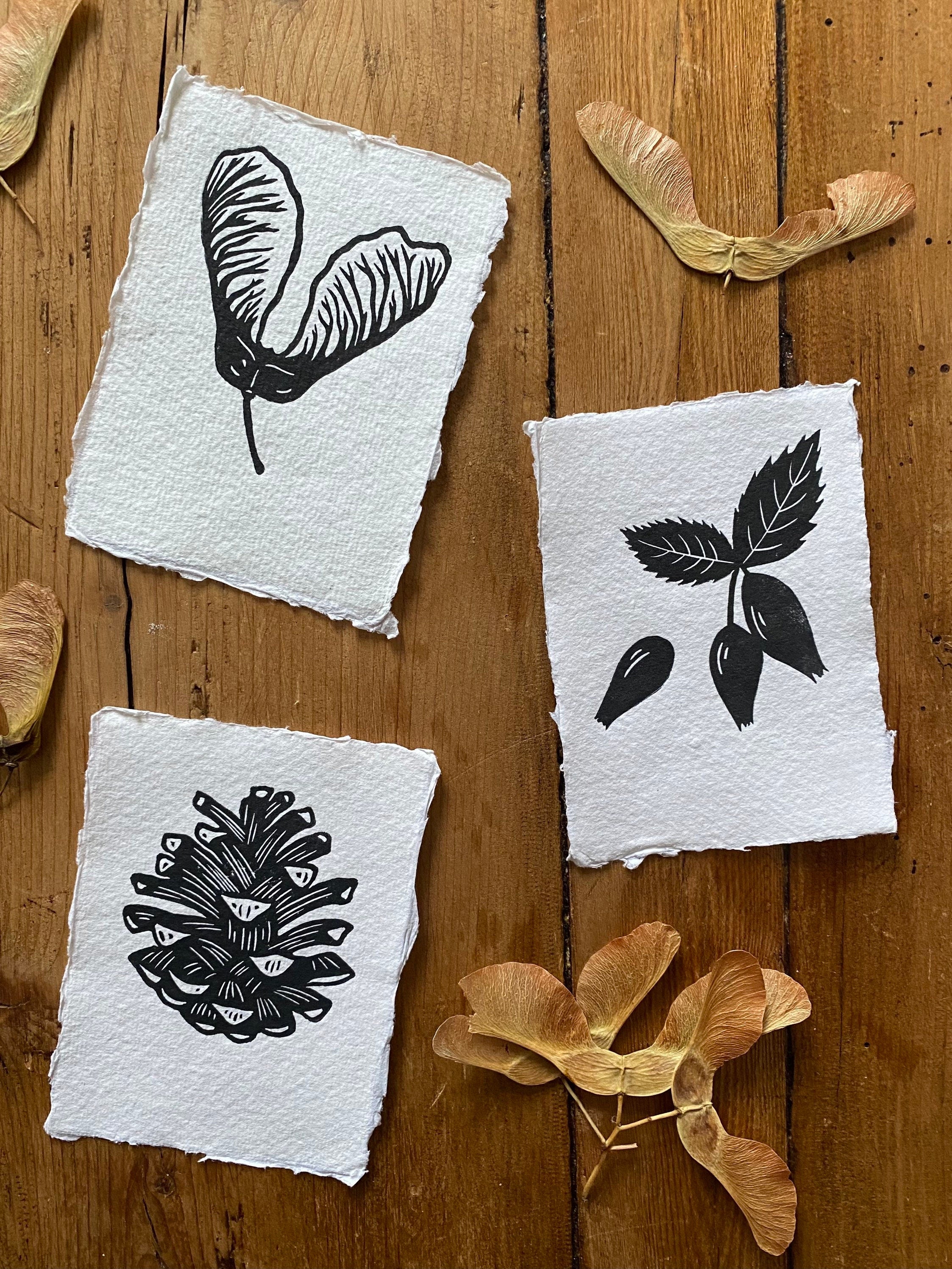 Autumnal Mini A7 Lino Prints (Set of 3)