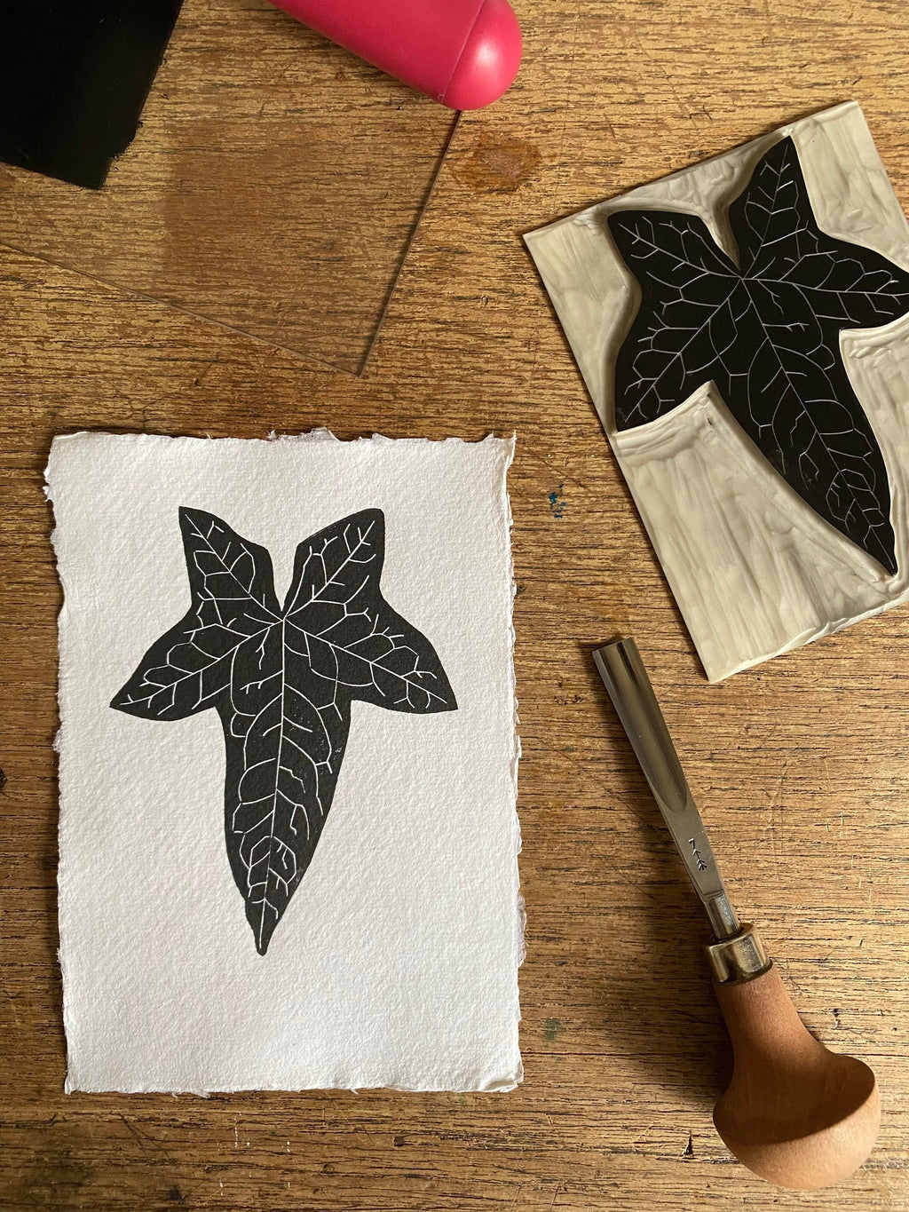 Set of 3 Autumn Leaf A6 Lino Prints