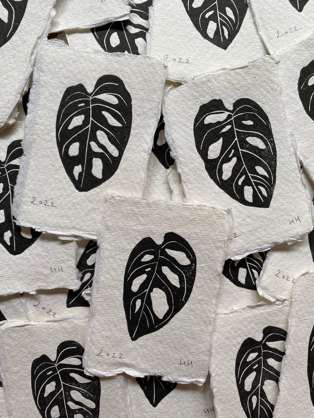Set of 3 Mini Monstera Leaf A8 Lino Prints