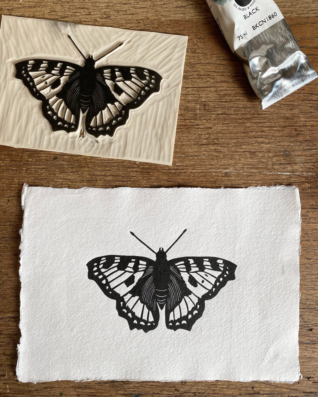 Tortoiseshell Butterfly A5 Lino Print